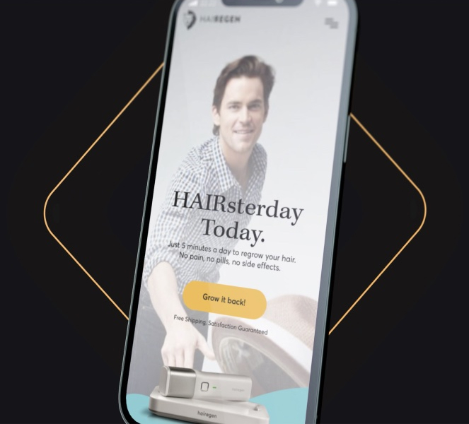 A mobile device that displays the Hairegen home page